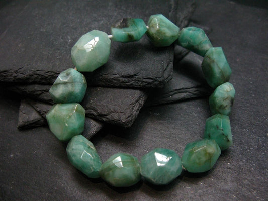 Emerald Genuine Bracelet ~ 7 Inches ~ 15mm Facetted Beads