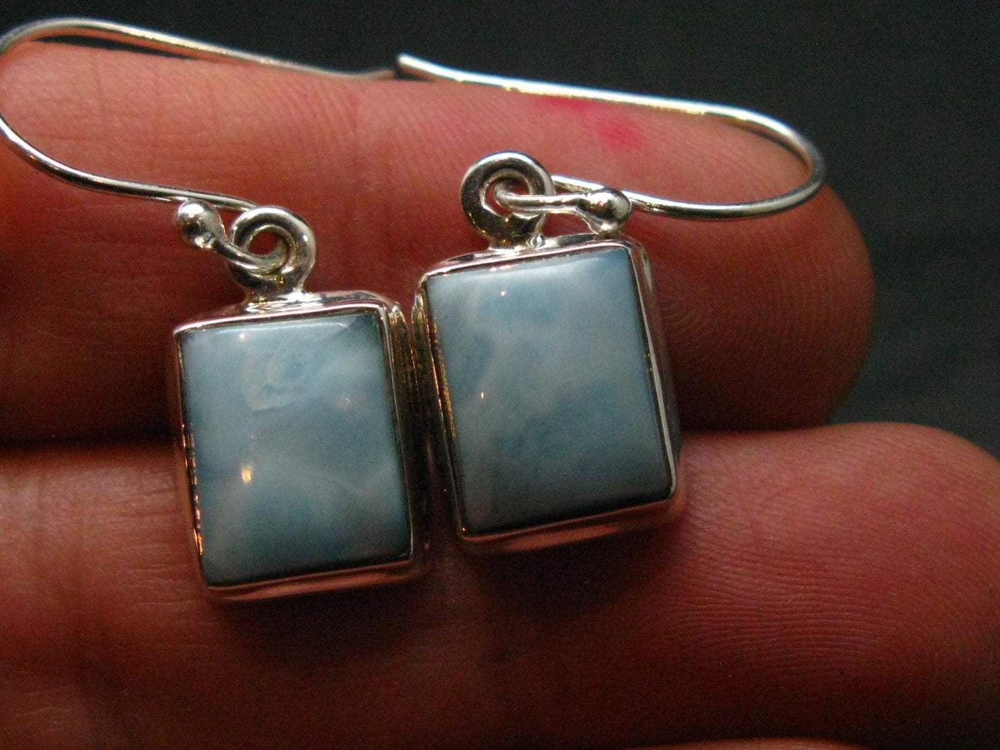 Natural Cabochon Larimar Pectolite 925 Sterling Silver Earrings from Dominican Republic - 4.32 Grams