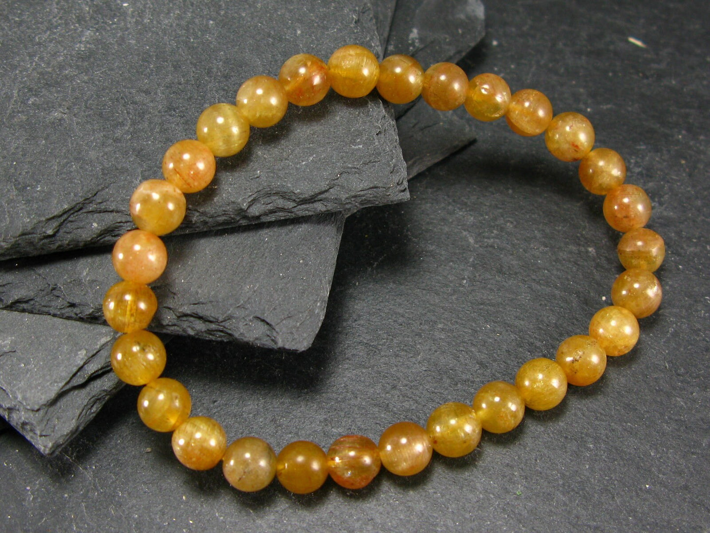 Rare Golden Apatite Genuine Bracelet From Mexico ~ 7 Inches ~ 6mm Round Beads
