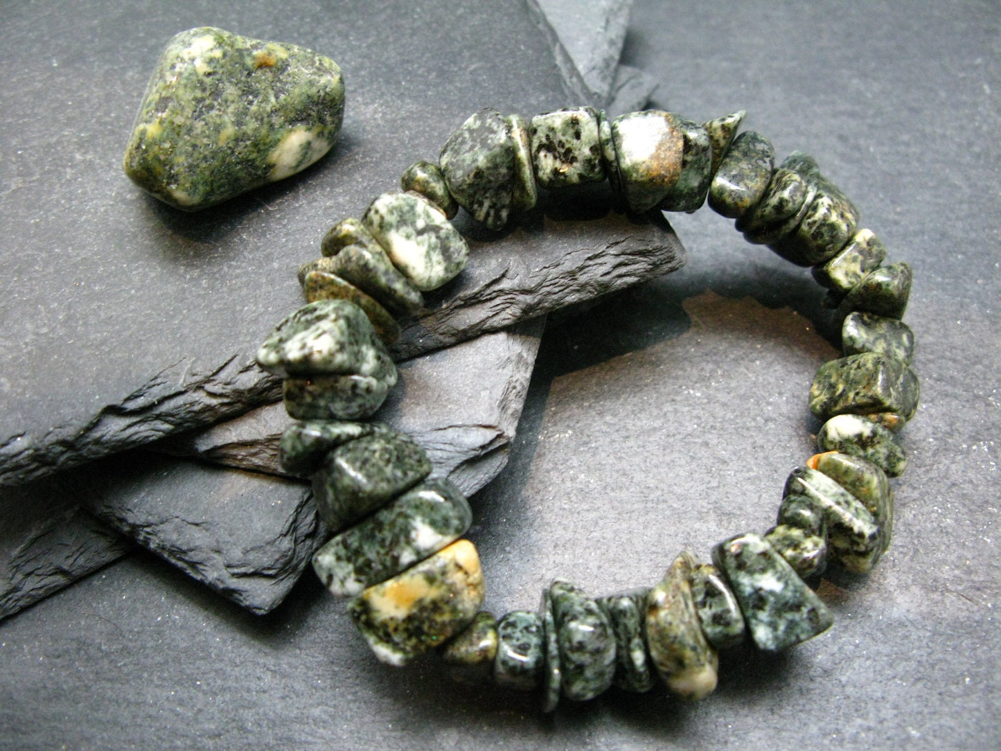 Preseli Stonehenge Bluestone Genuine Bracelet ~ 7 Inches ~ 12mm Tumbled Beads