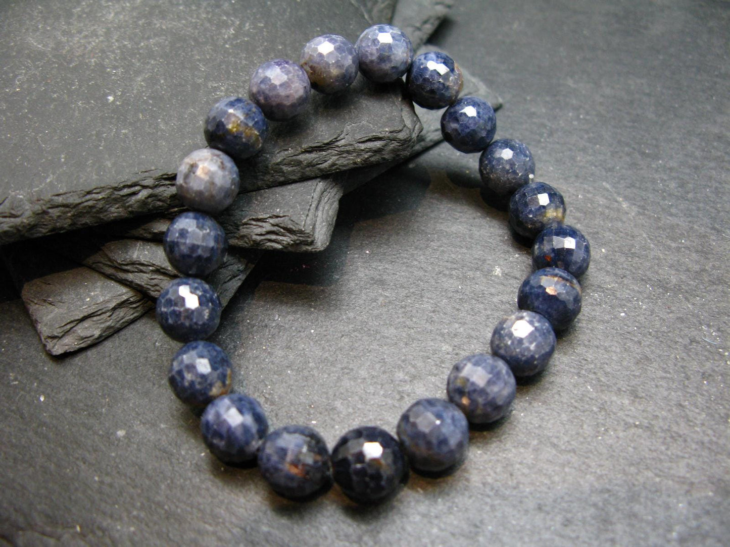 Blue Sapphire Genuine Bracelet ~ 7 Inches ~ 10mm Round Facetted Beads