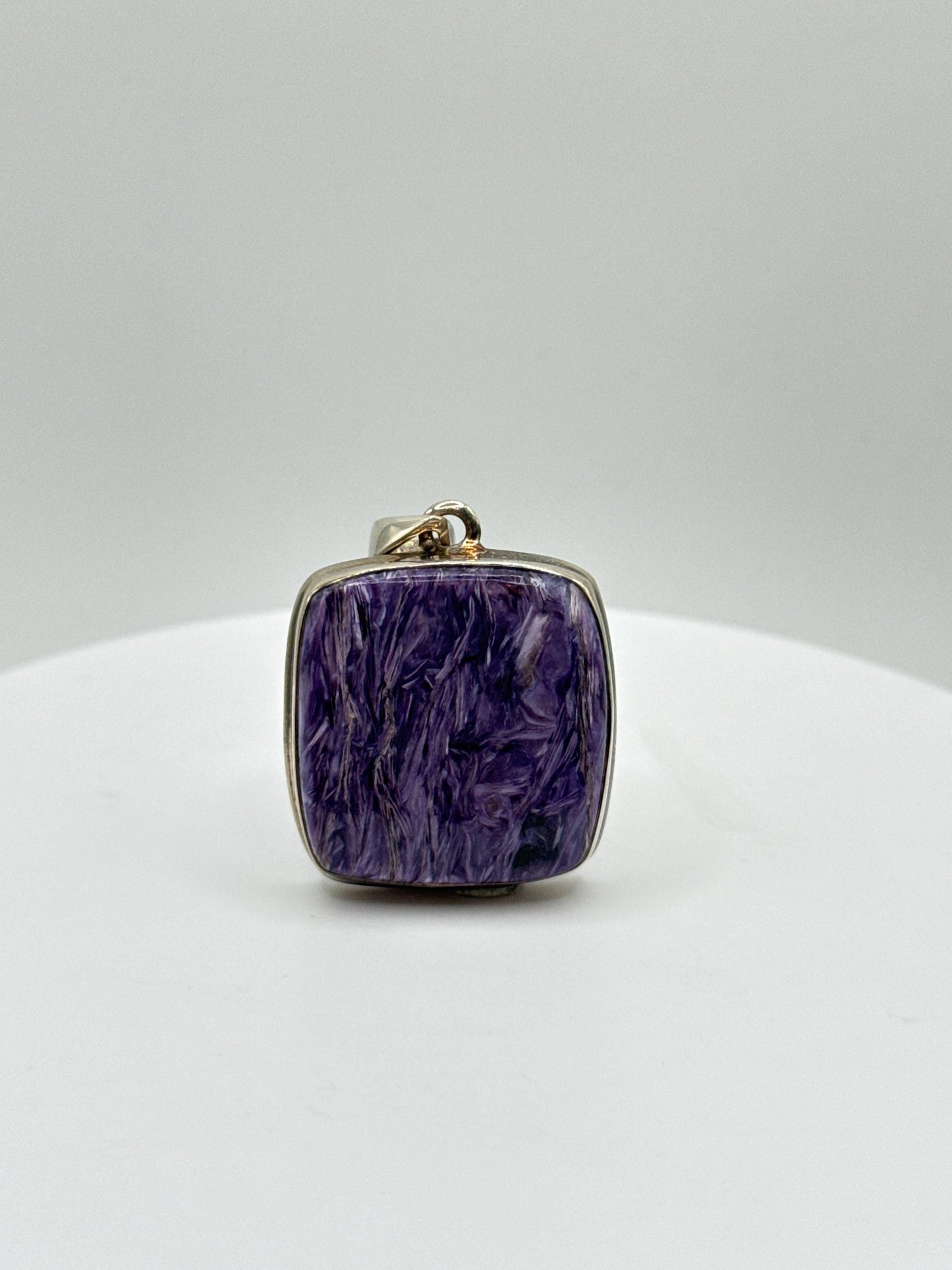 Charoite Sterling Silver Pendant – Square Design - 11.23 Grams