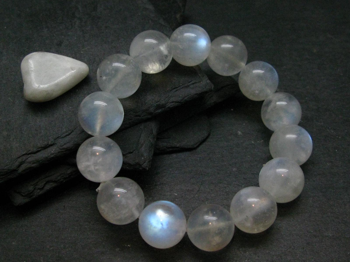 Moonstone Genuine Bracelet ~ 7 Inches ~ 15mm Round Beads