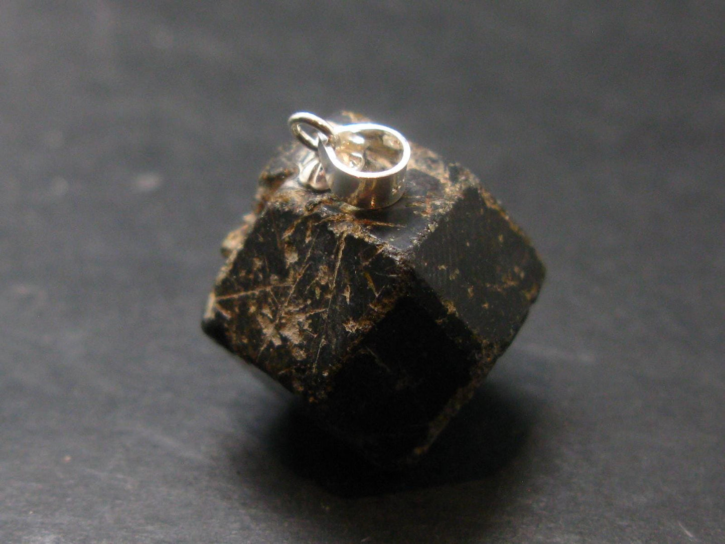 Sharp Black Melanite Andradite Garnet Silver Pendant From Mali - 0.9" - 9.5 Grams
