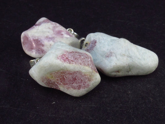 Set of 3 Natural Pink Tourmaline Rubellite Quartz Pendant From Brazil