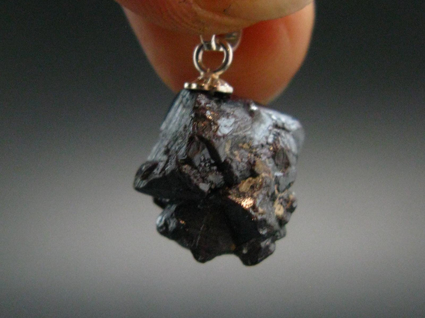 Metallic Silver Black Cuprite Sharp Octahedral Crystal Silver Pendant From Russia - 4.11 Grams