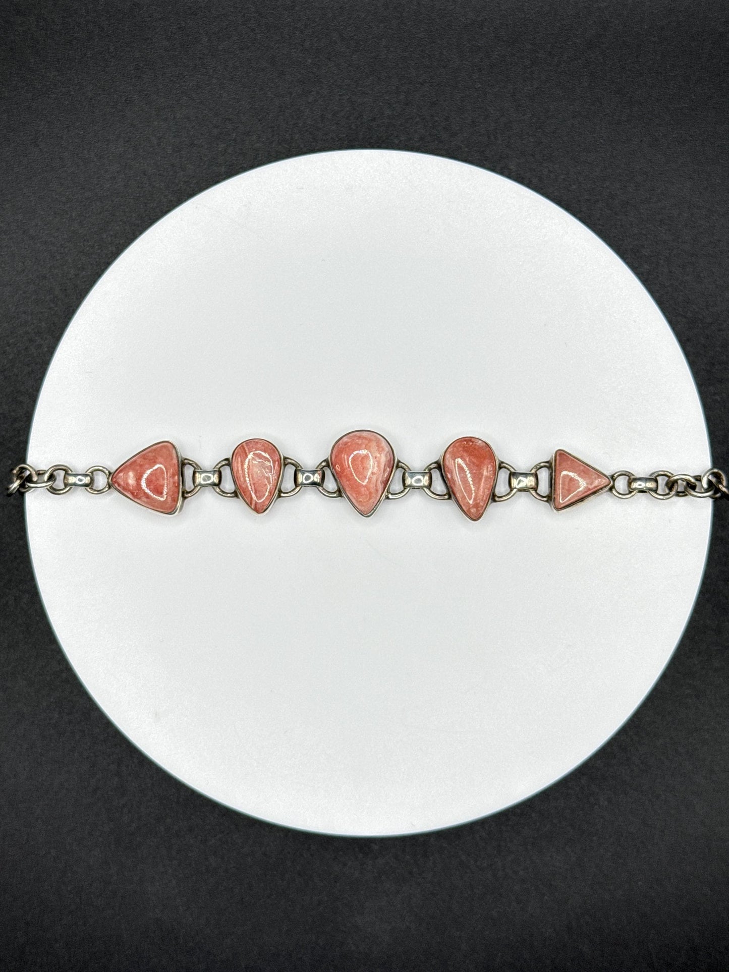 Natural Rhodochrosite Sterling Silver Bracelet | Pink Link Bracelet