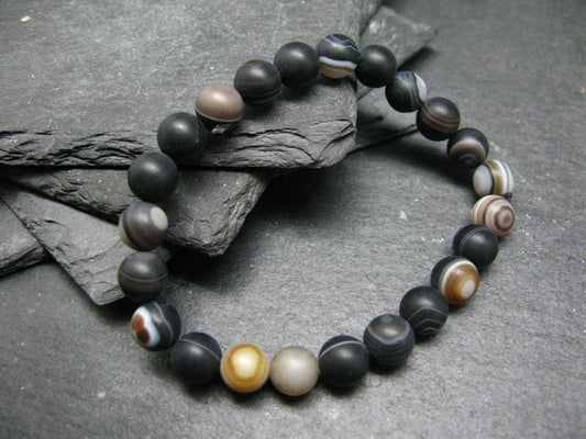 Black Agate Genuine Bracelet ~ 7 Inches ~ 8mm Round Matte Beads