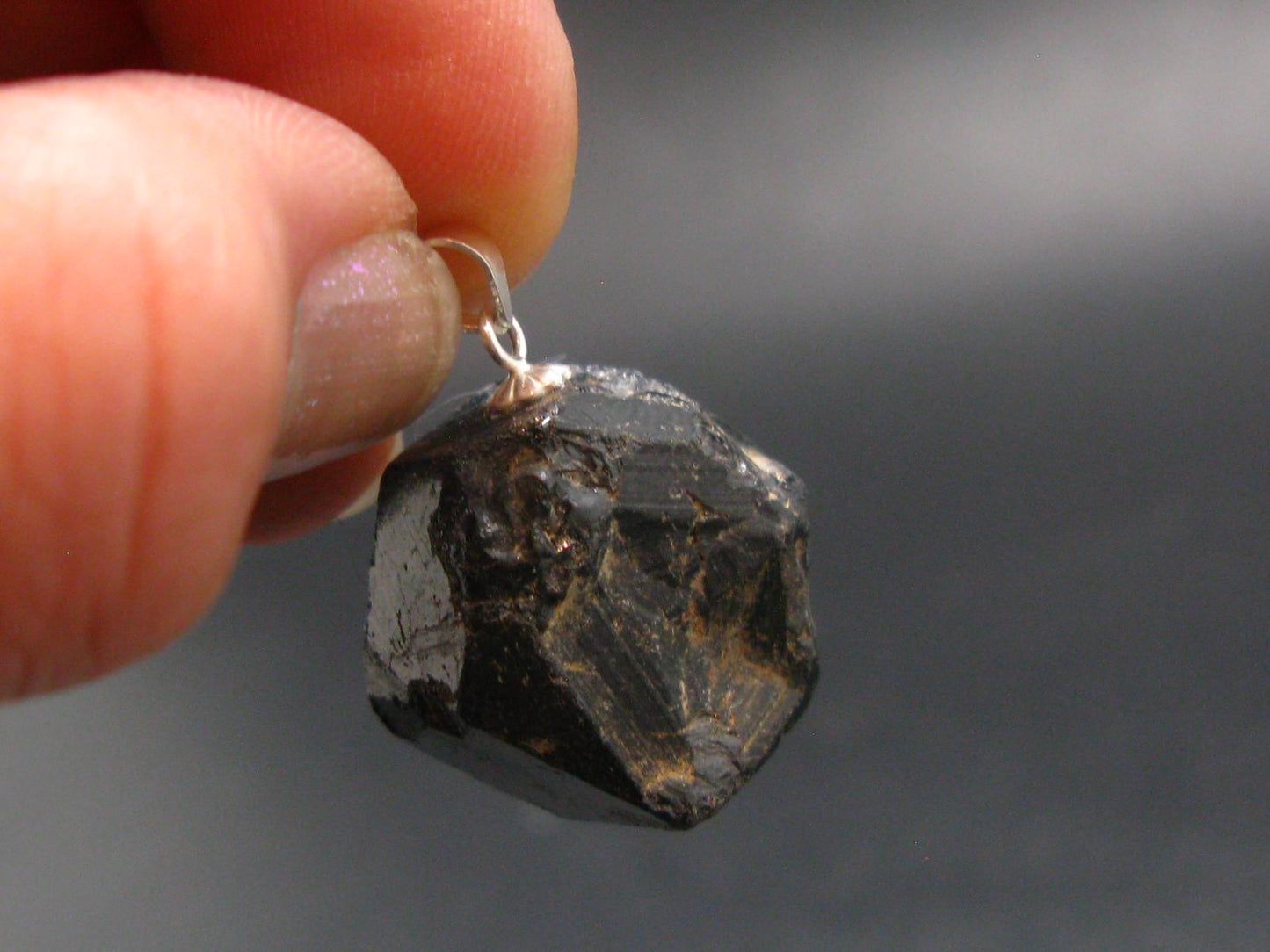 Sharp Black Melanite Andradite Garnet Silver Pendant From Mali - 1.0" - 11.09 Grams