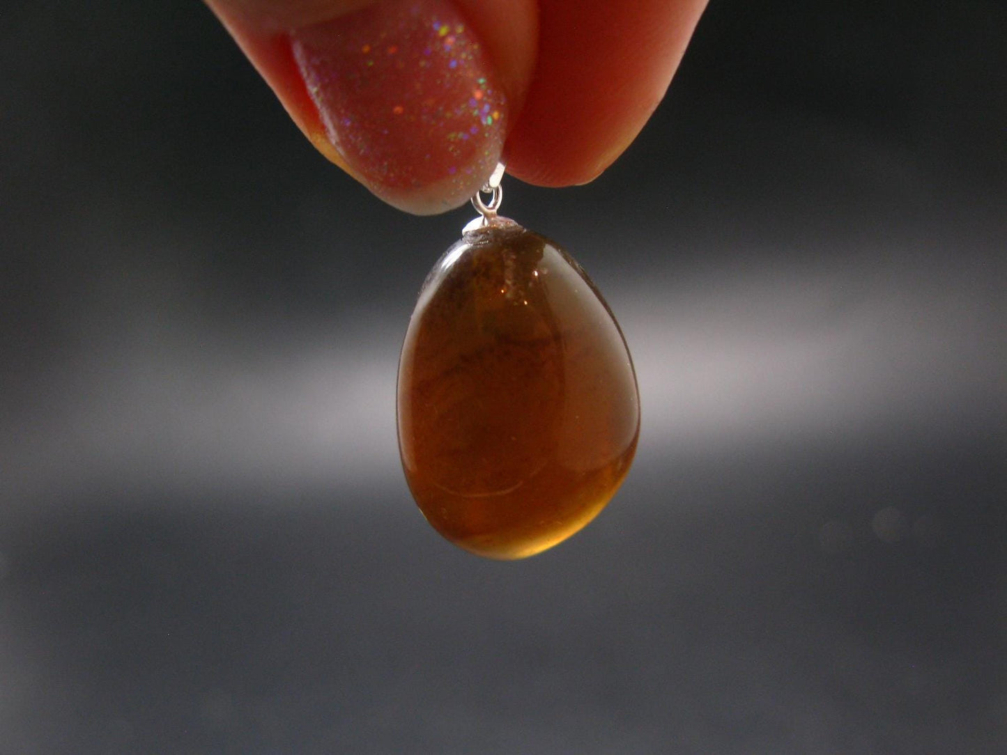 Rare Blue Amber Tumbled Fluorescent Silver Pendant From Indonesia - 1.2" - 3.27 Grams