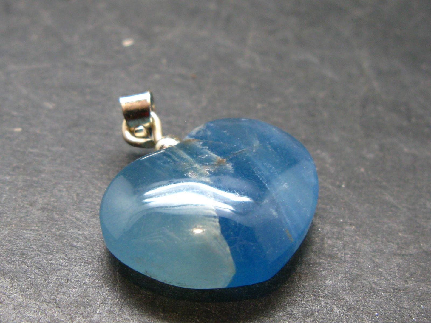 Lemurian Aquatine Blue Calcite Silver Heart Pendant from Argentina - 1.0" - 5.40 Grams