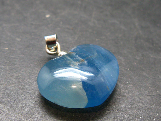 Lemurian Aquatine Blue Calcite Silver Heart Pendant from Argentina - 1.0" - 5.40 Grams