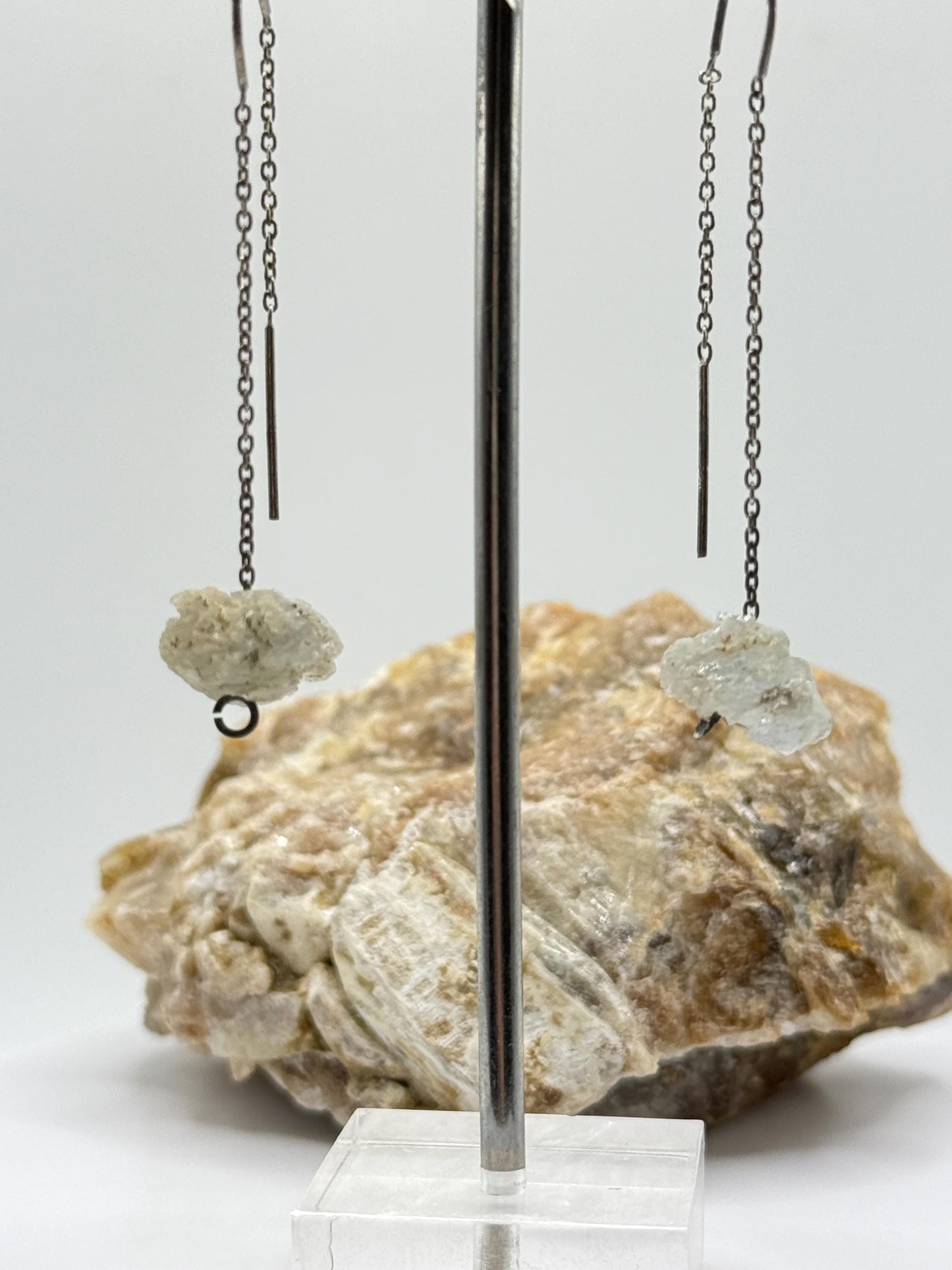 Raw Herderite Crystal Threader Earrings in Sterling Silver - 2.68g