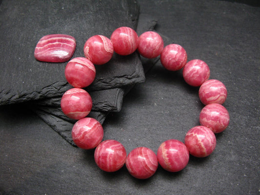 Rhodochrosite Genuine Bracelet ~ 7.5 Inches ~ 16mm Round Beads
