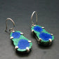 Natural Raw Deep Blue Azurite with Green Malachite Earrings In Sterling Silver From Mexico - 1.7"