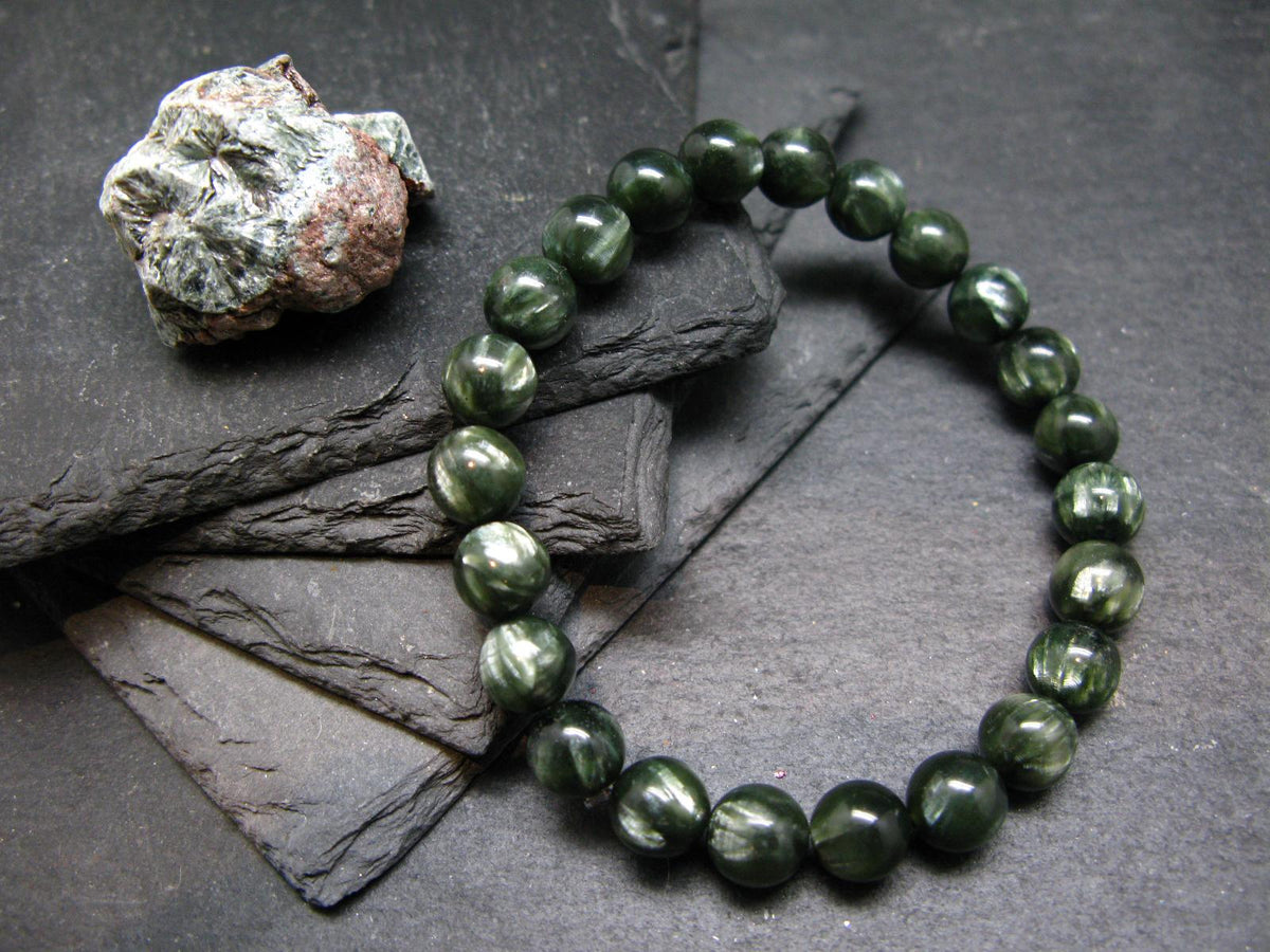 AAA Grade Seraphinite Clinochlore Genuine Bracelet ~ 7 Inches ~ 8mm Round Beads