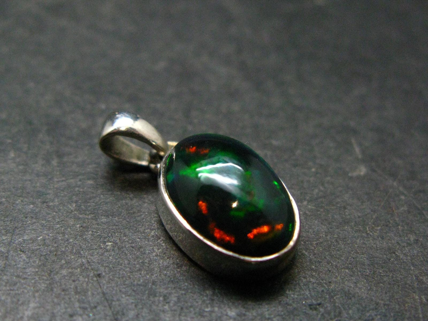 Rare Black Opal Sterling Silver Pendant from Australia - 0.8" - 1.88 Grams