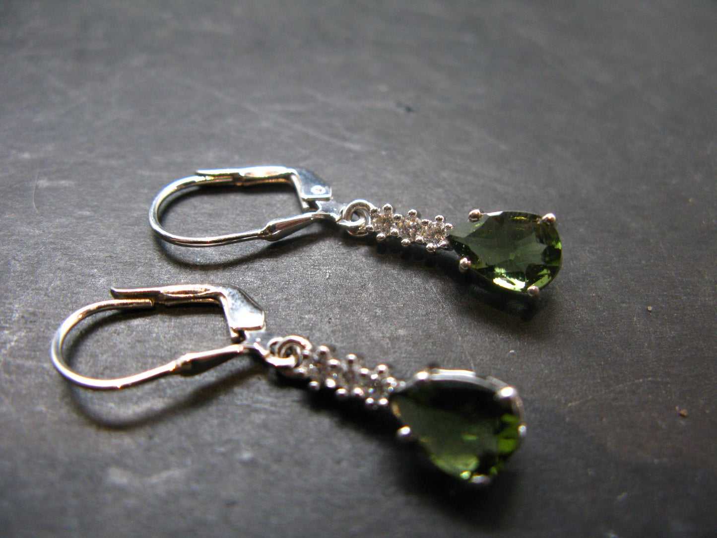 Moldavite Tektite Silver Earrings from Czech Republic - 2.61 Grams