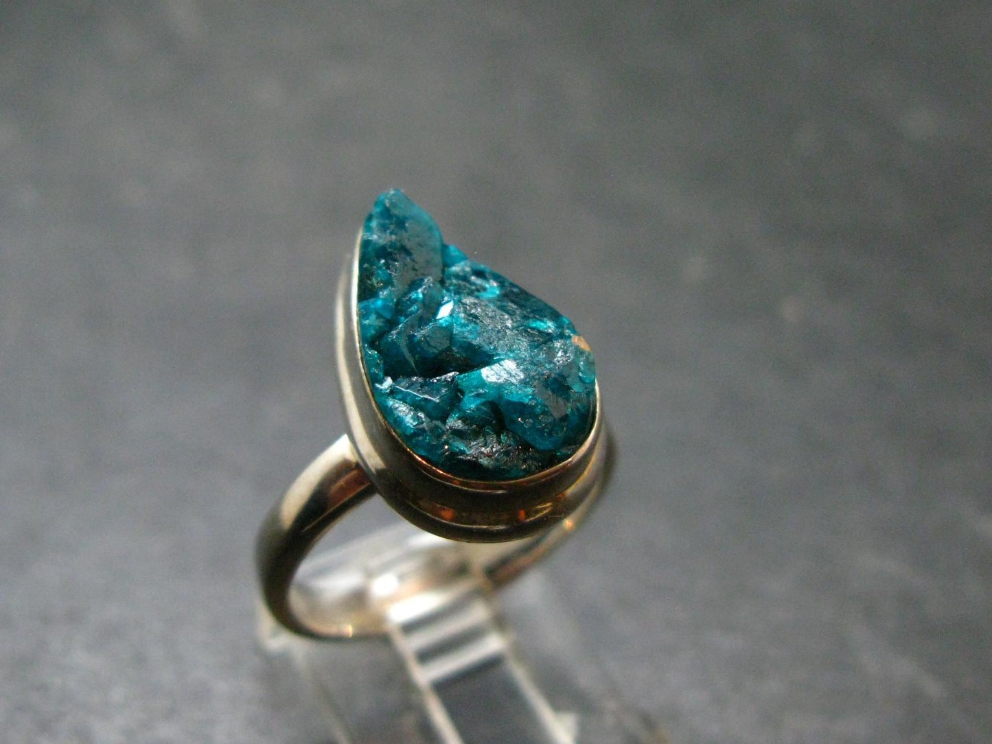 Emerald Green Dioptase Crystal Silver Ring from Congo - 5.57 Grams - Size 8