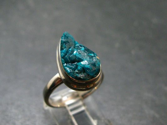 Emerald Green Dioptase Crystal Silver Ring from Congo - 5.57 Grams - Size 8