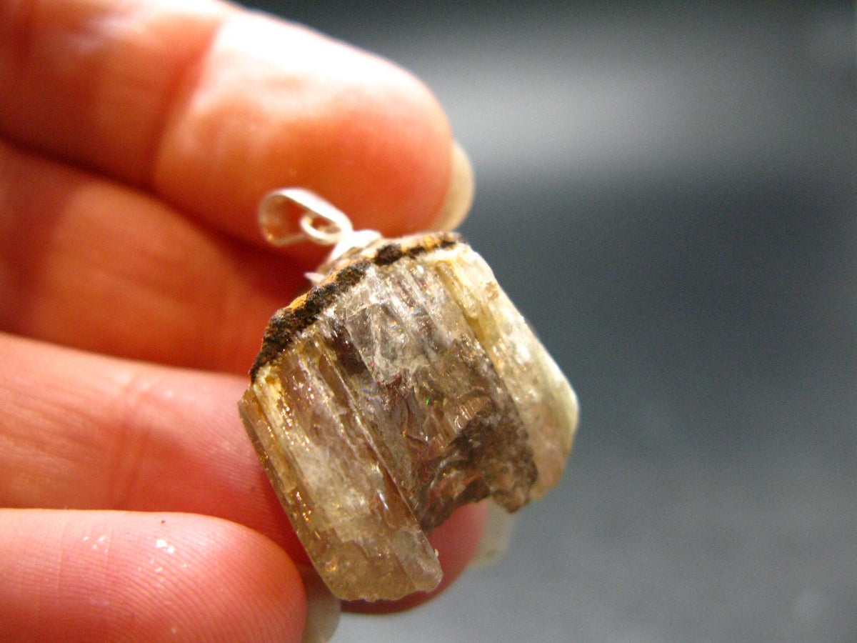 Gem Color Change See-Thru Straw Terminated Crystal Diaspore Crystal Silver Pendant From Turkey - 1.1" - 6.10 Grams