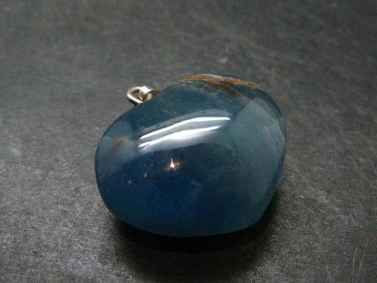Lemurian Aquatine Blue Calcite Silver Heart Pendant from Argentina - 1.2" - 15.0 Grams