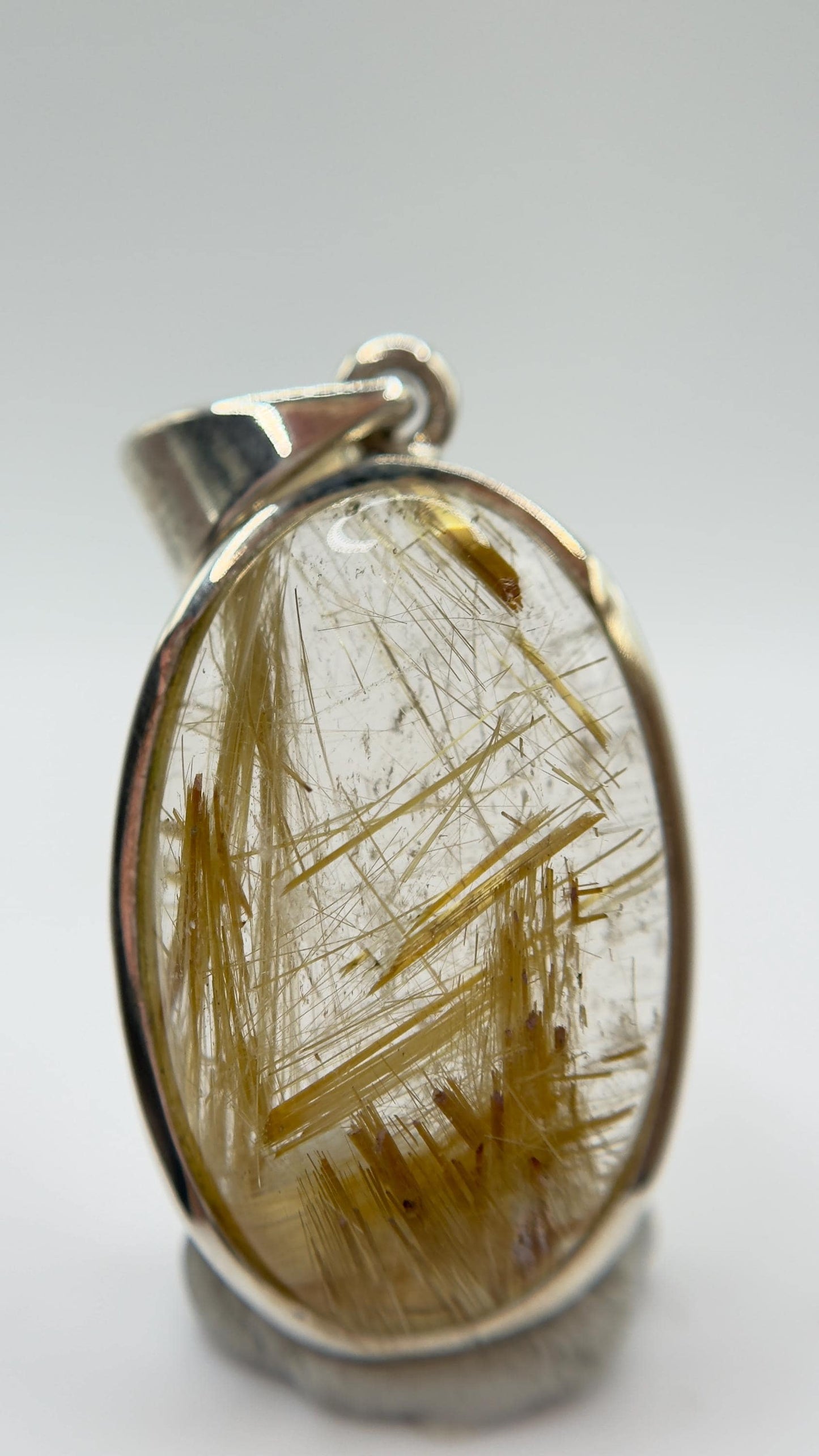 Natural Rutilated Quartz Pendant – Golden Needle Crystal in Sterling Silver