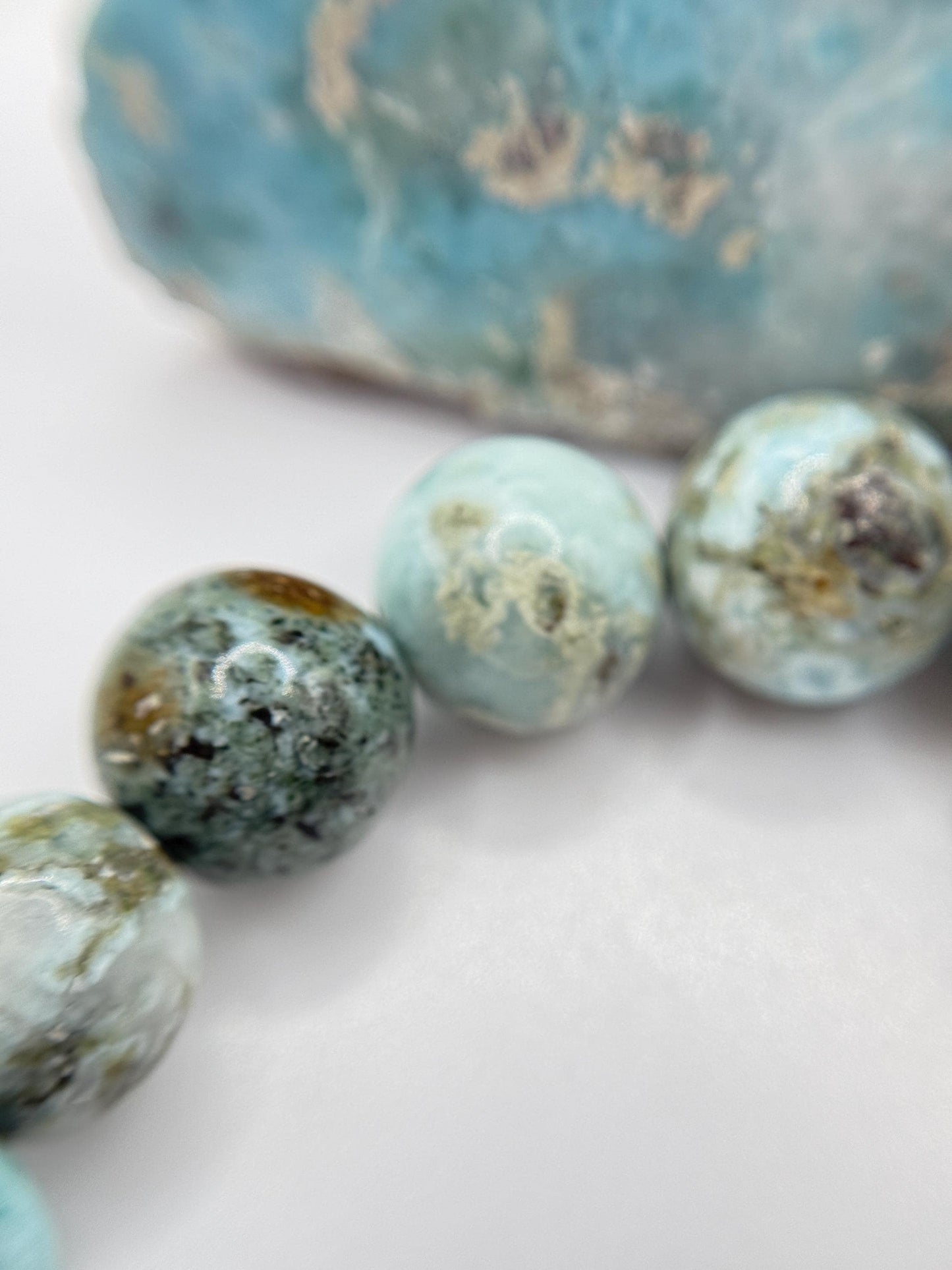 Larimar Stretch Bracelet Blue Gemstone Beads Minimalist Ocean Jewelry Gift