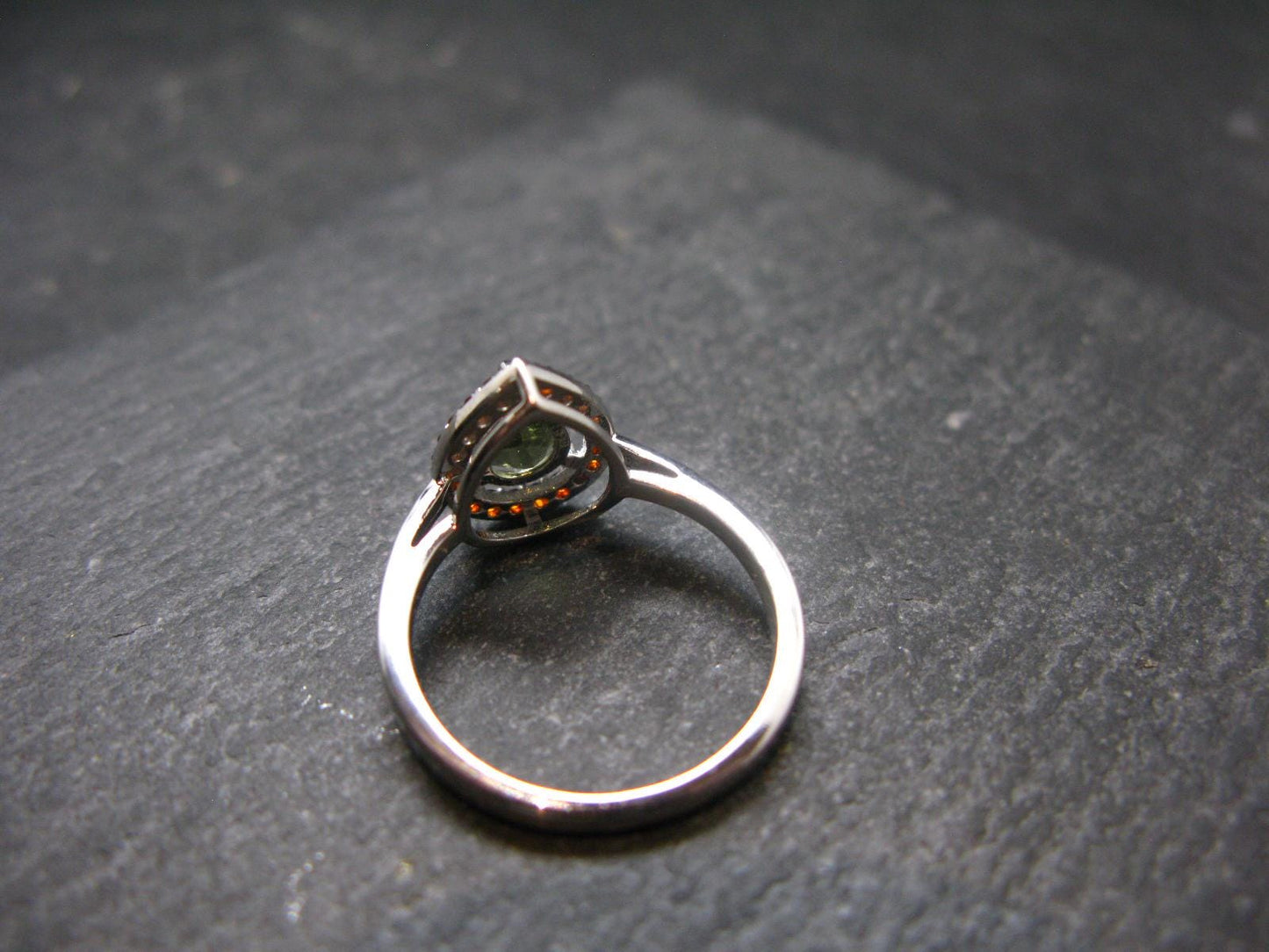 Moldavite & Red Garnet Sterling Silver Ring From Czech Republic - Size 6.25 - 2.11 Grams