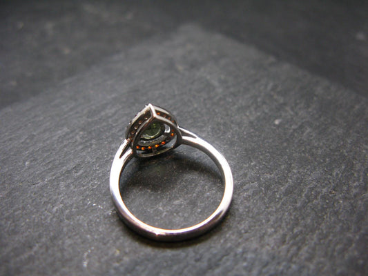 Moldavite & Red Garnet Sterling Silver Ring From Czech Republic - Size 6.25 - 2.11 Grams