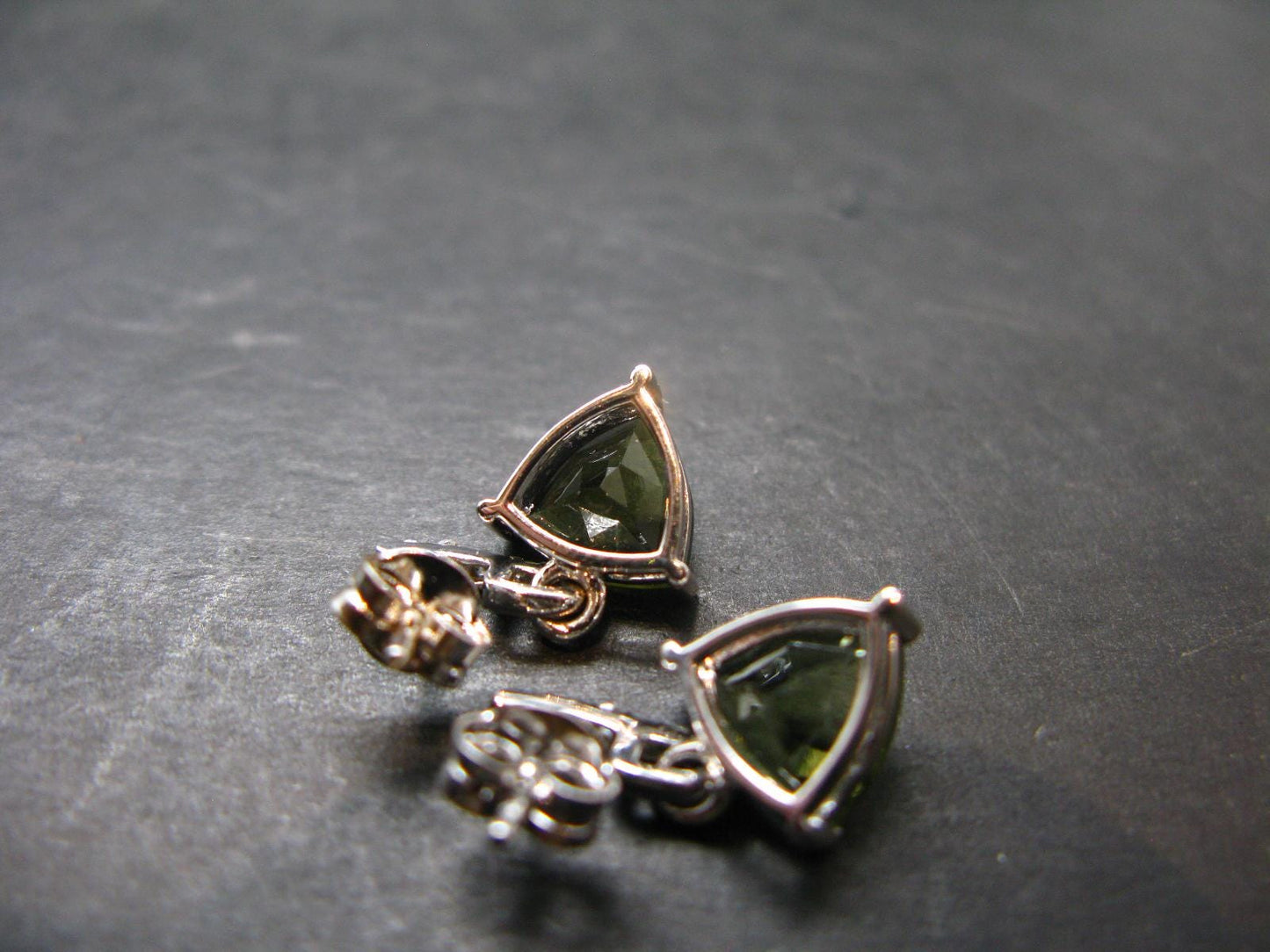 Moldavite Tektite Silver Earrings from Czech Republic - 2.14 Grams