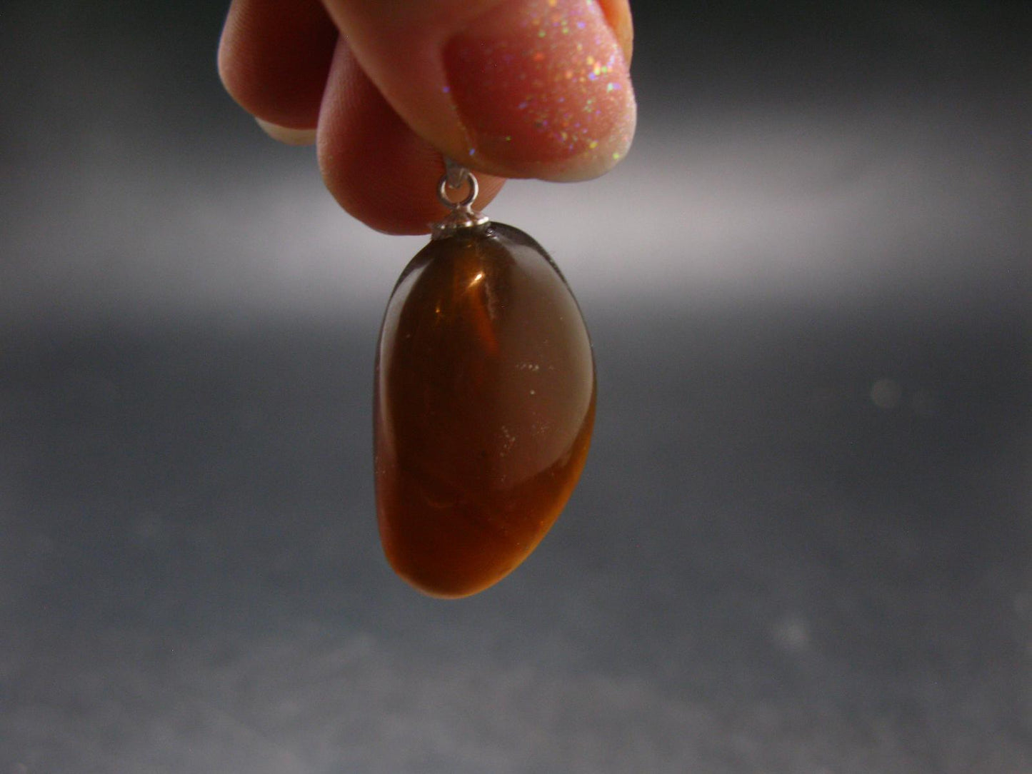 Rare Blue Amber Tumbled Fluorescent Silver Pendant From Indonesia - 1.4" - 4.37 Grams