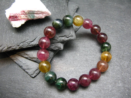 AAA Grade Gem Watermelon Bicolor Tourmaline Genuine Bracelet ~ 7 Inches ~ 12mm Round Beads