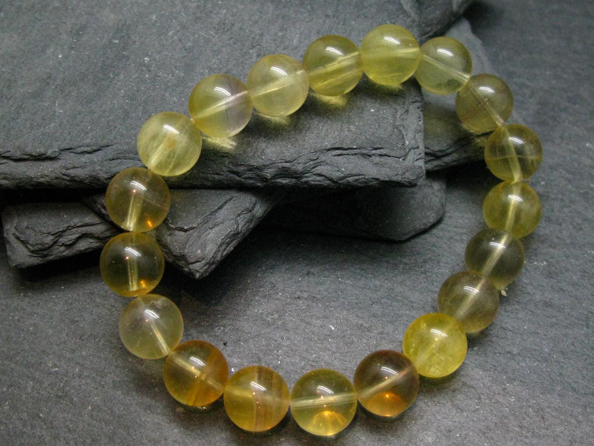Yellow Fluorite Genuine Bracelet ~ 7 Inches ~ 10mm Round Beads