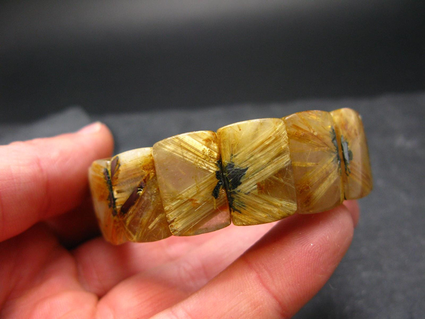 Rutilated Quartz (Rutile & Hematite) Genuine Bracelet ~ 7 Inches ~ 18mm Oval Beads