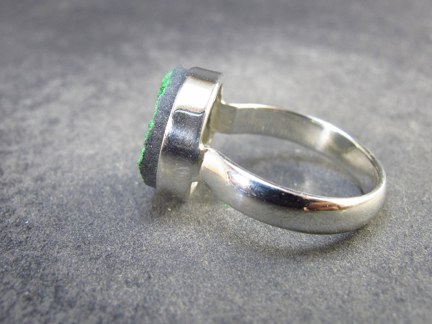 Uvarovite (Green Chromium Garnet) Cluster Silver Ring from Russia - Size 8 - 5.34 Grams