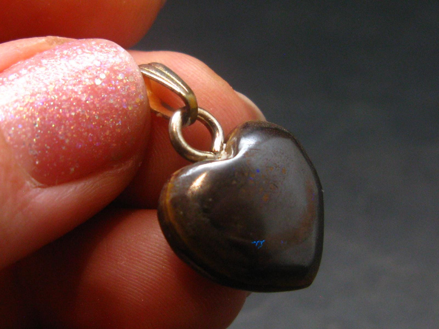 Very Rare Heart Boulder Opal Sterling Silver Pendant Necklace From Australia - 1.0" - 2.75 Grams