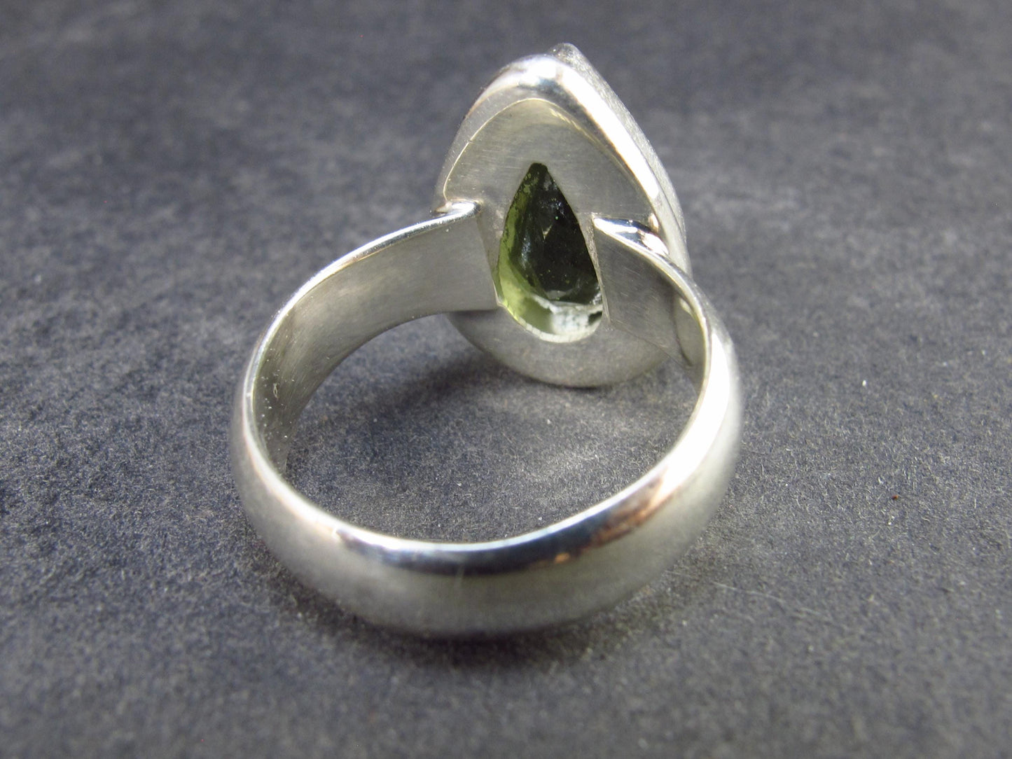 Moldavite Tektite Facetted Silver Ring from Czech Republic - Size 8 - 8.19 Grams
