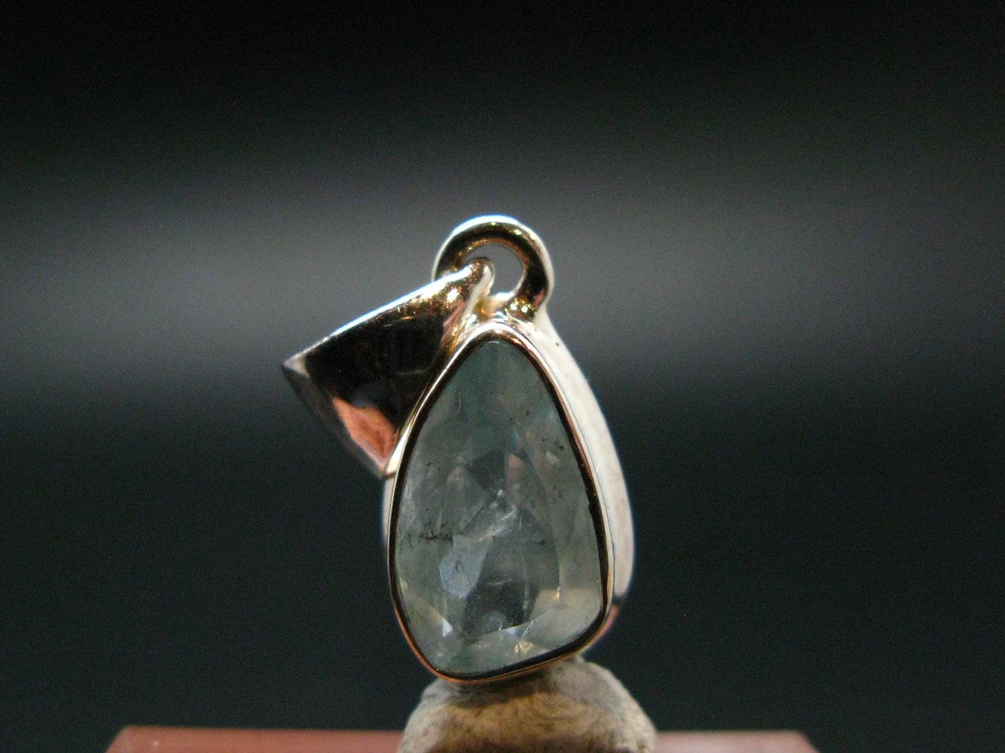 Stunning Genuine Faceted Aquamarine Gem Sterling Silver Pendant From Brazil - 0.9"