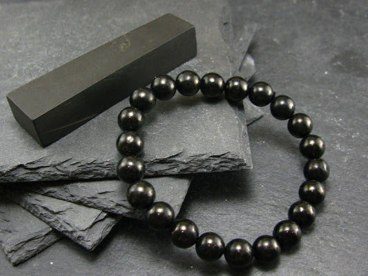 Whitby Jet Genuine Bracelet From UK ~ 7 Inches ~ 8mm Round Beads