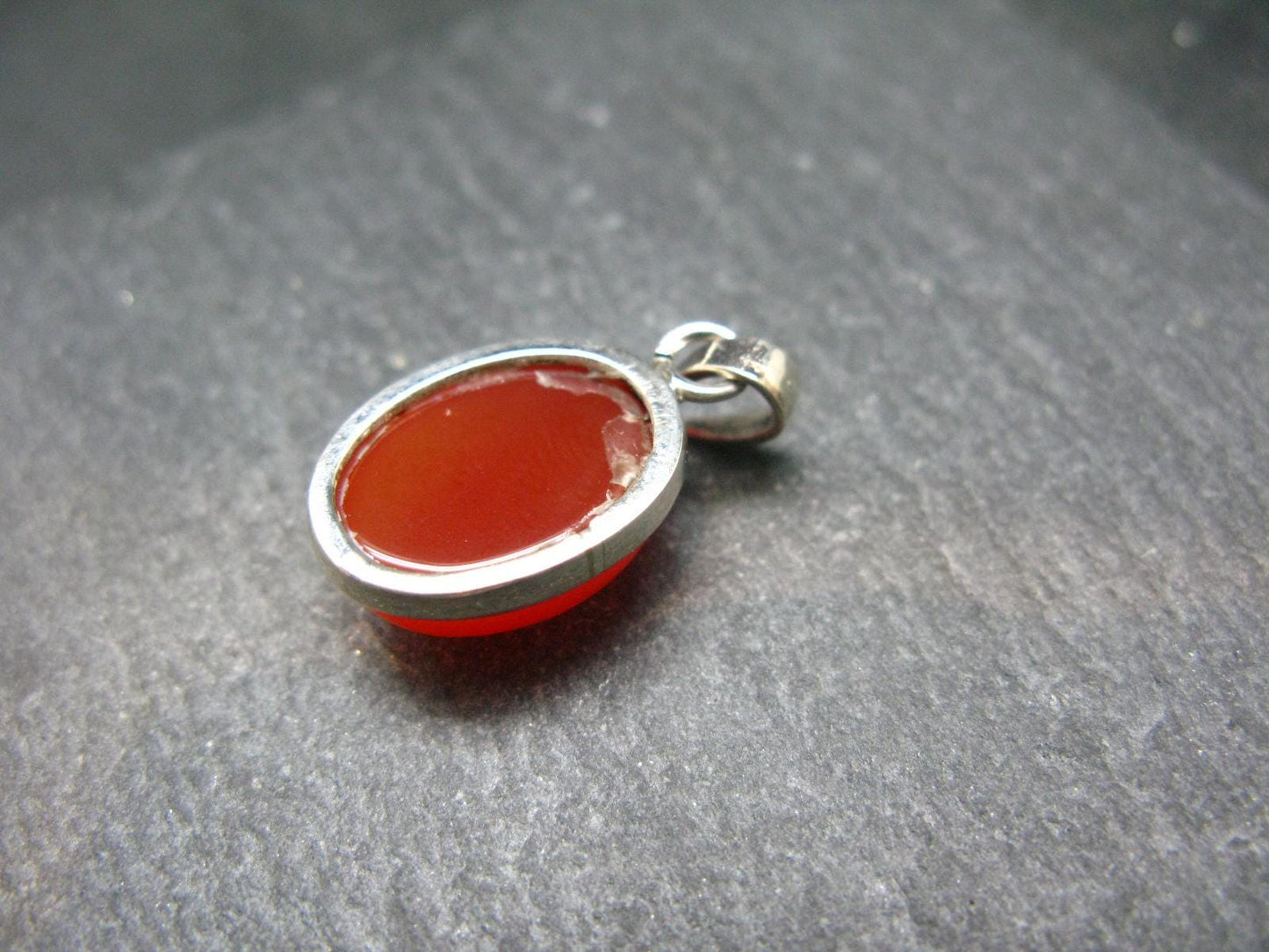 Gem from A Poem by Goethe!! Orange - Red Round Shape Carnelian Sterling Silver Pendant - 1"