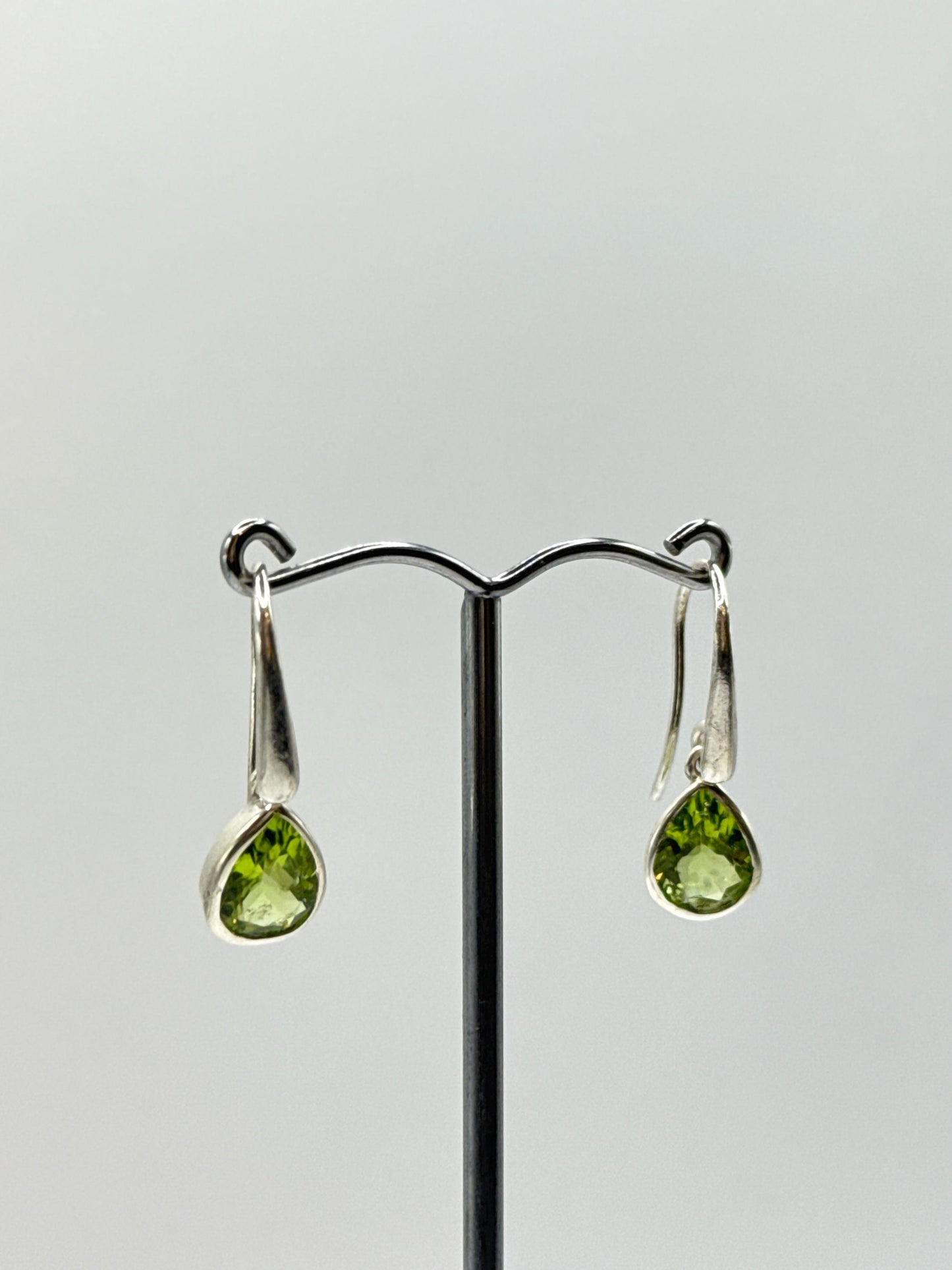 Sterling Silver Peridot Teardrop Dangle Earrings | August Birthstone