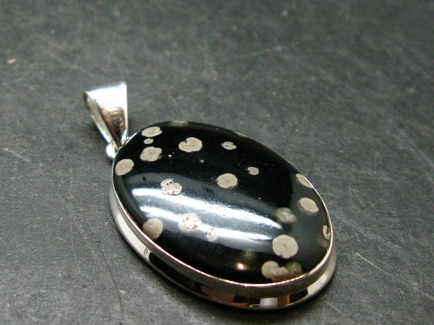 Snowflake Obsidian Silver Plated Pendant From Mexico - 1.7"