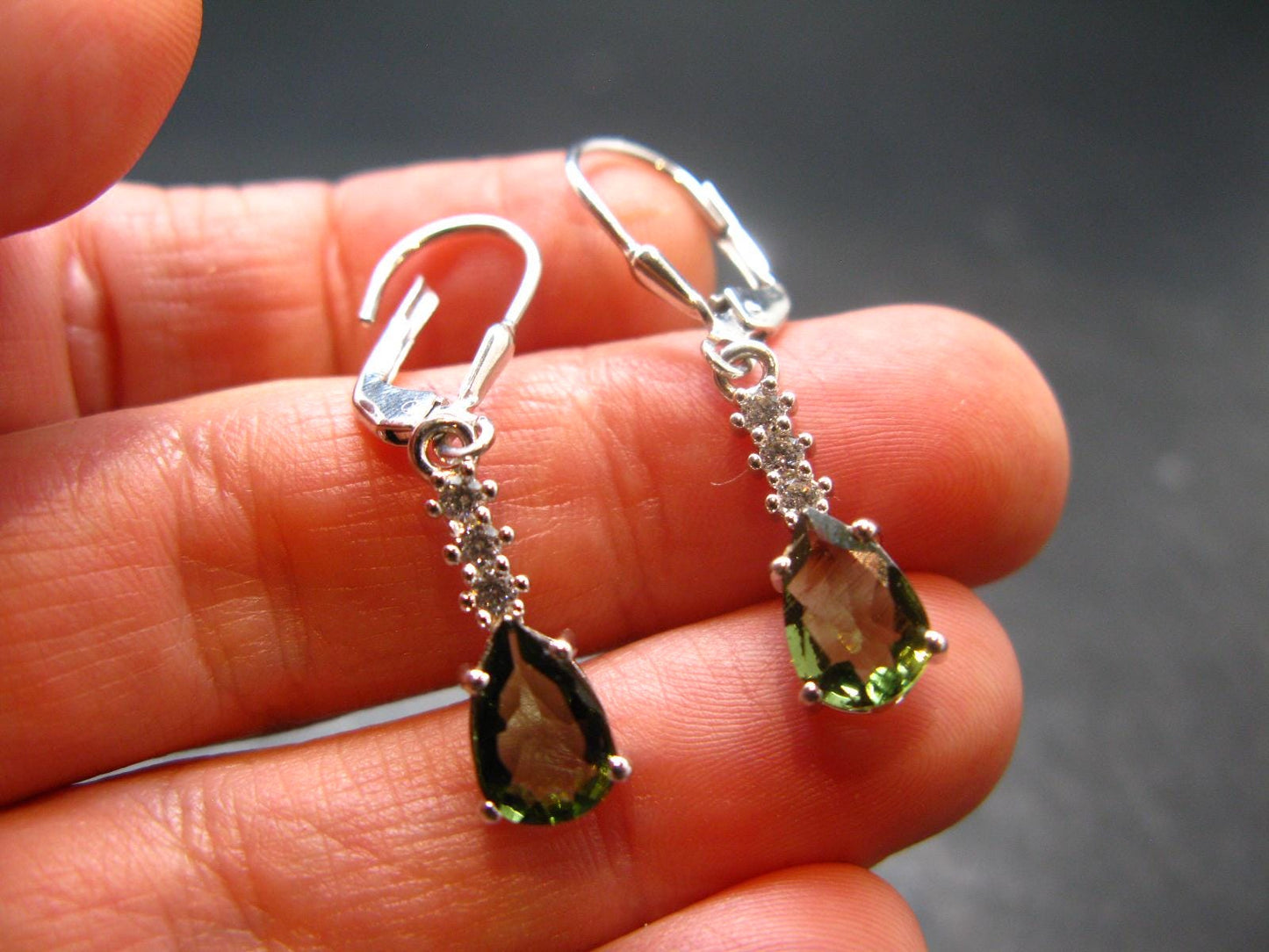 Moldavite Tektite Silver Earrings from Czech Republic - 2.61 Grams