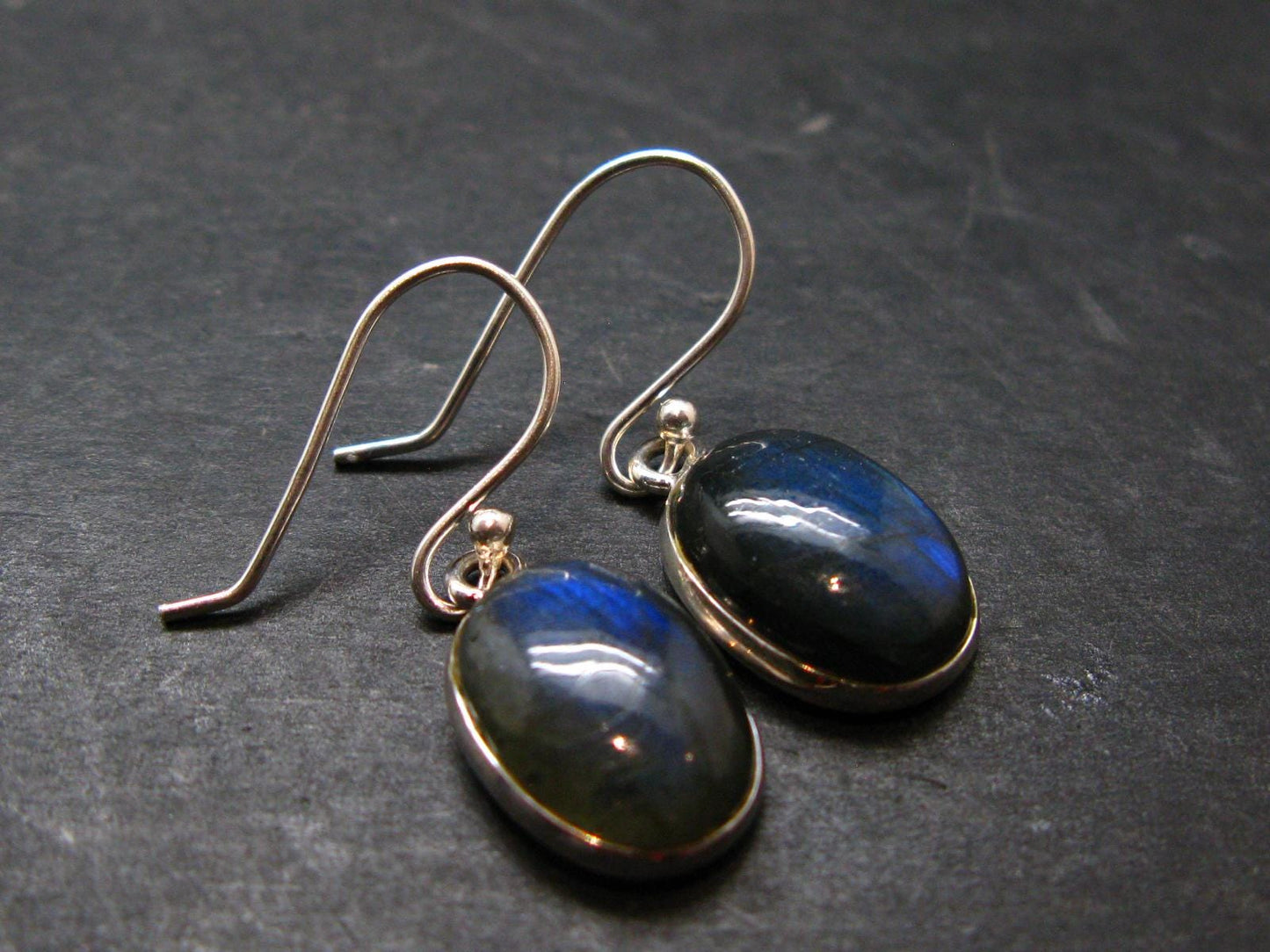 Blue Labradorite Silver Earrings From Madagascar - 3.90 Grams