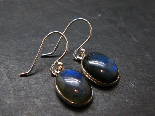 Blue Labradorite Silver Earrings From Madagascar - 3.90 Grams
