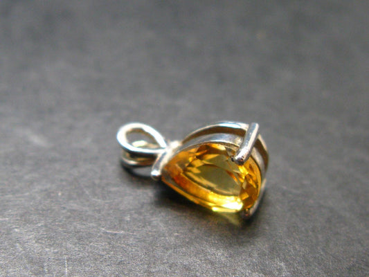 Yellow Citrine Gem Facetted Sterling Silver Pendant From Brazil - 0.5" - 0.70 Grams