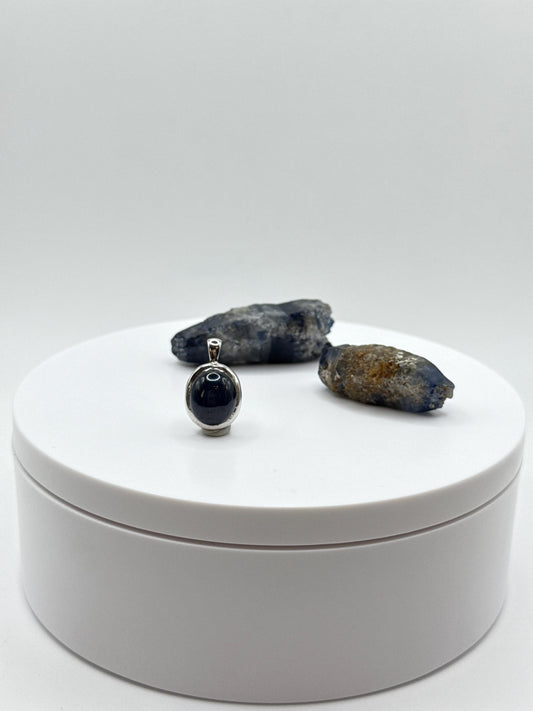 Oval Sapphire Pendant | Natural Blue Sapphire Cabochon Necklace | Sterling Silver Bezel Pendant | September Birthstone Jewelry - 3.64 g