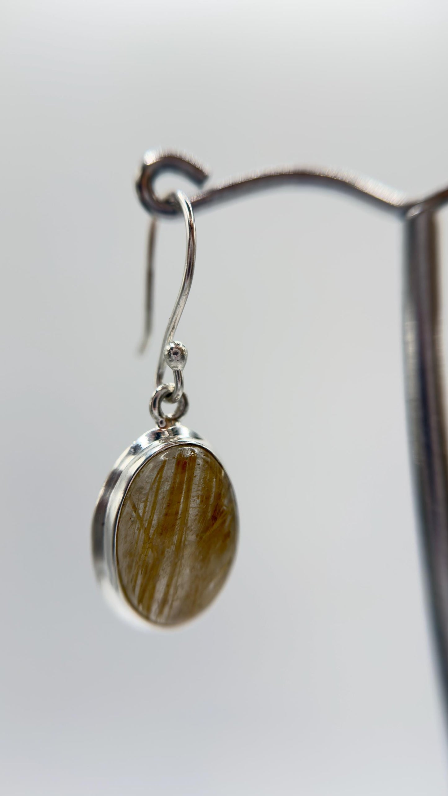 Golden Rutile Crystal Drop Earrings – Natural Gemstone Sterling Silver Dangle Jewelry