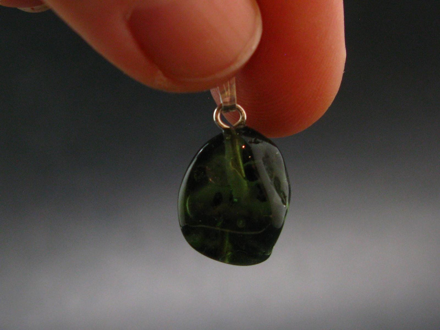 Moldavite Tektite Silver Pendant from Czech Republic - 0.9" - 1.9 Grams
